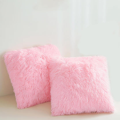 Fluffy Throw Pillow Covers Pink 18"x18" Faux Fur Furry Cushion Covers Shaggy Plush Fuzzy Pillow Cases Decorative Pillow Shams with Zipper Set of 2 for Sofa Living Room Bedroom Interior