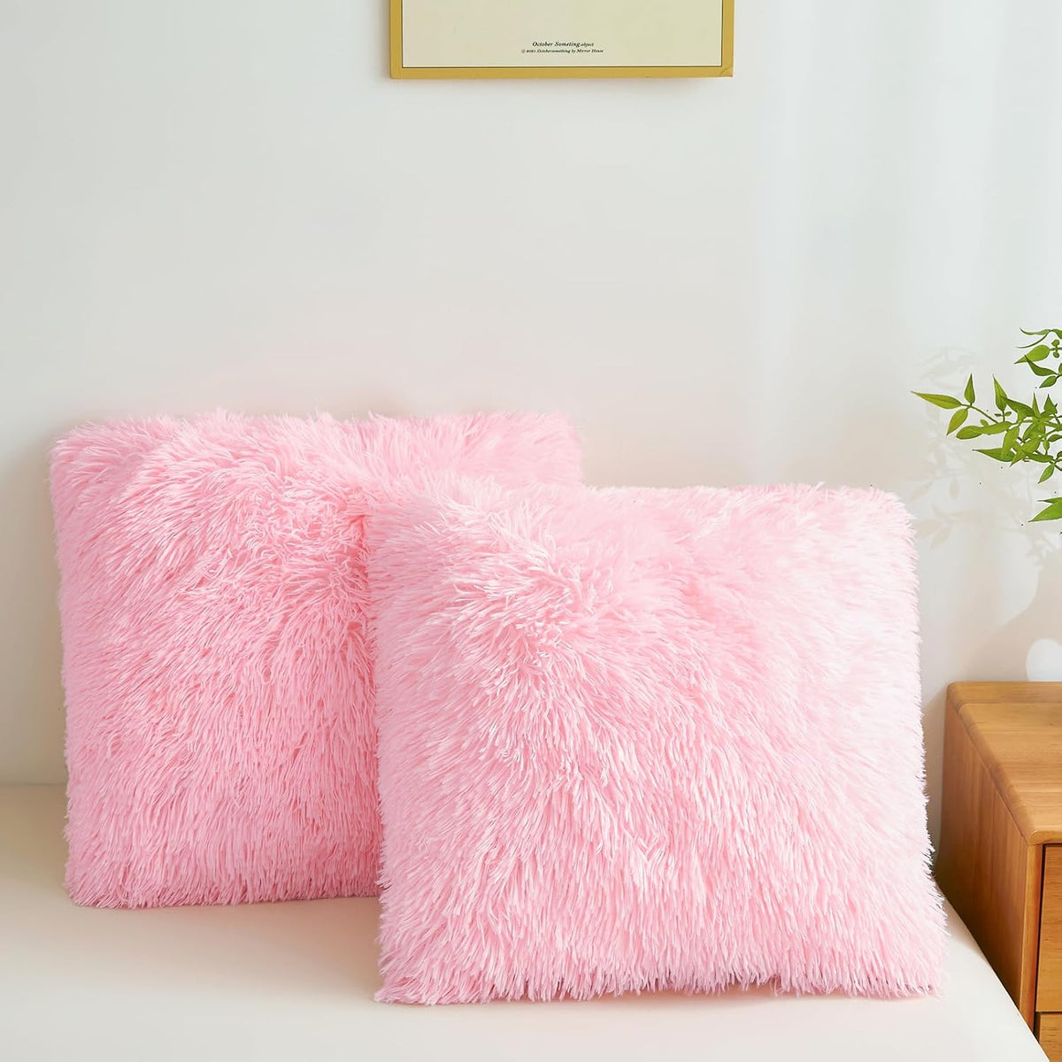 Fluffy Throw Pillow Covers Pink 18"x18" Faux Fur Furry Cushion Covers Shaggy Plush Fuzzy Pillow Cases Decorative Pillow Shams with Zipper Set of 2 for Sofa Living Room Bedroom Interior