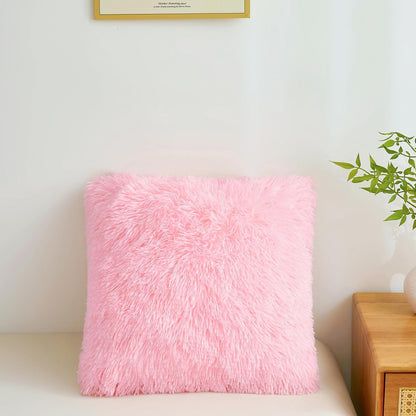 Fluffy Throw Pillow Covers Pink 18"x18" Faux Fur Furry Cushion Covers Shaggy Plush Fuzzy Pillow Cases Decorative Pillow Shams with Zipper Set of 2 for Sofa Living Room Bedroom Interior