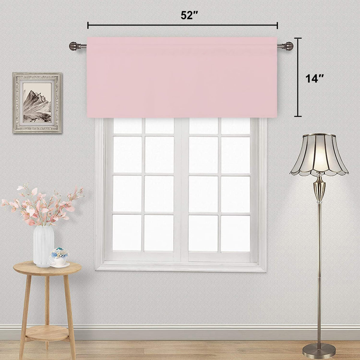 Blush Pink Rod Pocket Valance for Windows 52 x 14 Inch, 1 Panel