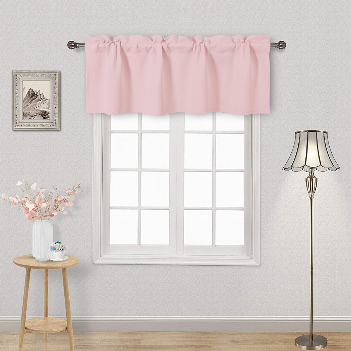 Blush Pink Rod Pocket Valance for Windows 52 x 14 Inch, 1 Panel