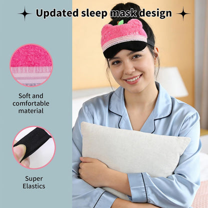 Sleep Eye Masks, Cute Bear Plush Sleep Eye Cover Lightweight Adjustable Eyeshade Faux Fur Mask Cover for Women Men Kids Sleep Travel Nap, Rose Pink Cake