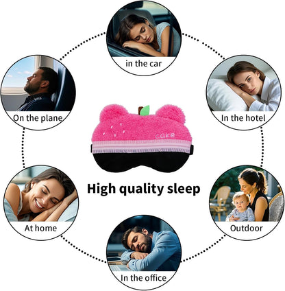 Sleep Eye Masks, Cute Bear Plush Sleep Eye Cover Lightweight Adjustable Eyeshade Faux Fur Mask Cover for Women Men Kids Sleep Travel Nap, Rose Pink Cake