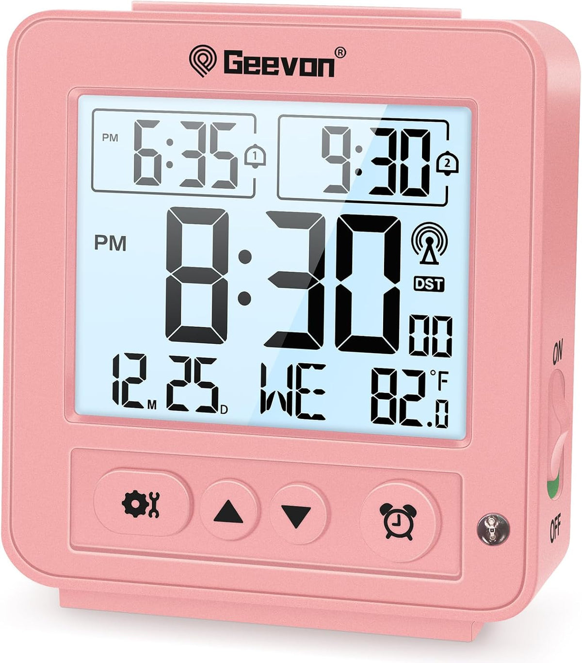Small Digital Atomic Alarm Clock for Bedroom, Travel Table Clock with Auto/8s Backlight, 2 Alarm, Temperature, Desk Clock Battery Operated for Deep Sleepers Kids Elderly Home Office, Pink