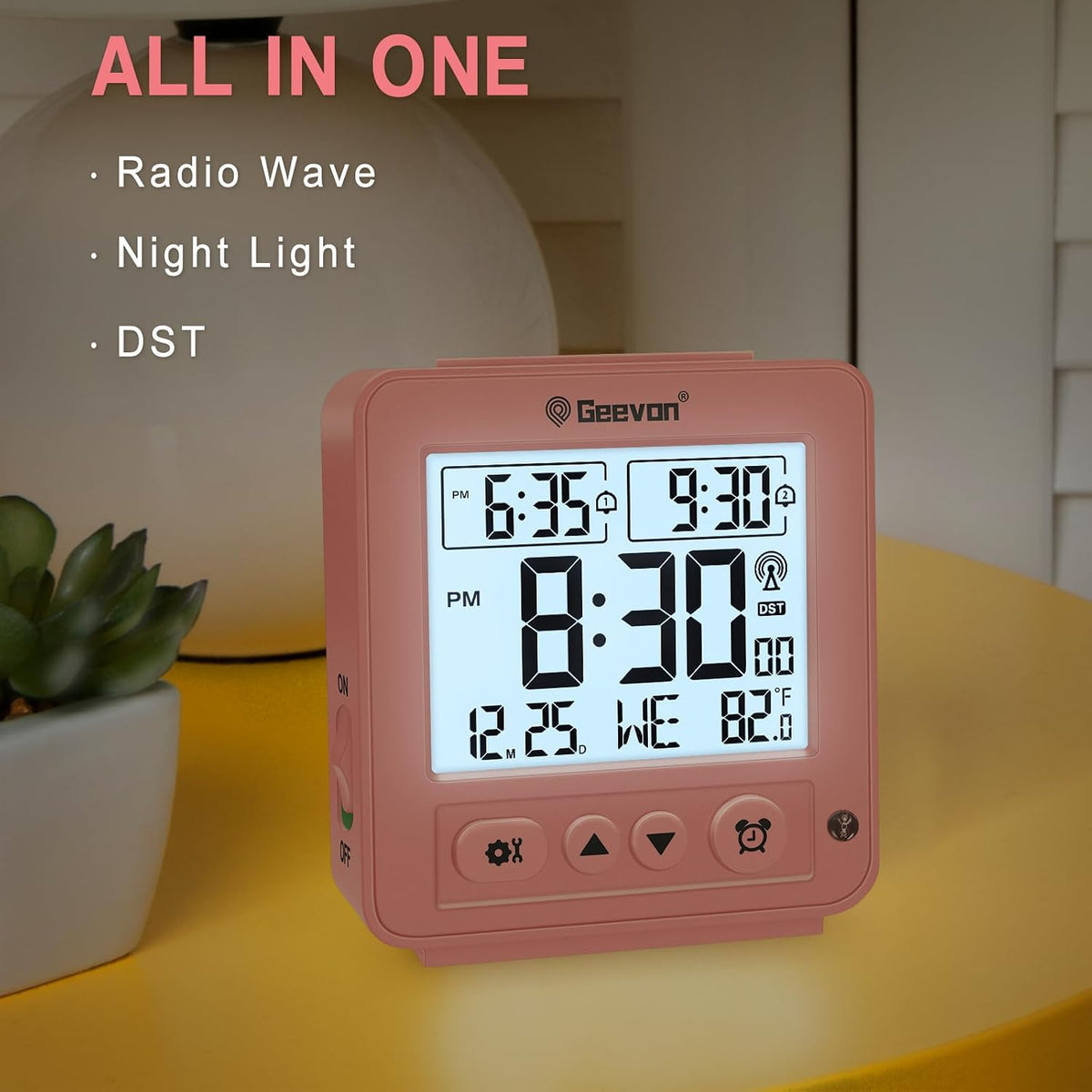 Small Digital Atomic Alarm Clock for Bedroom, Travel Table Clock with Auto/8s Backlight, 2 Alarm, Temperature, Desk Clock Battery Operated for Deep Sleepers Kids Elderly Home Office, Pink