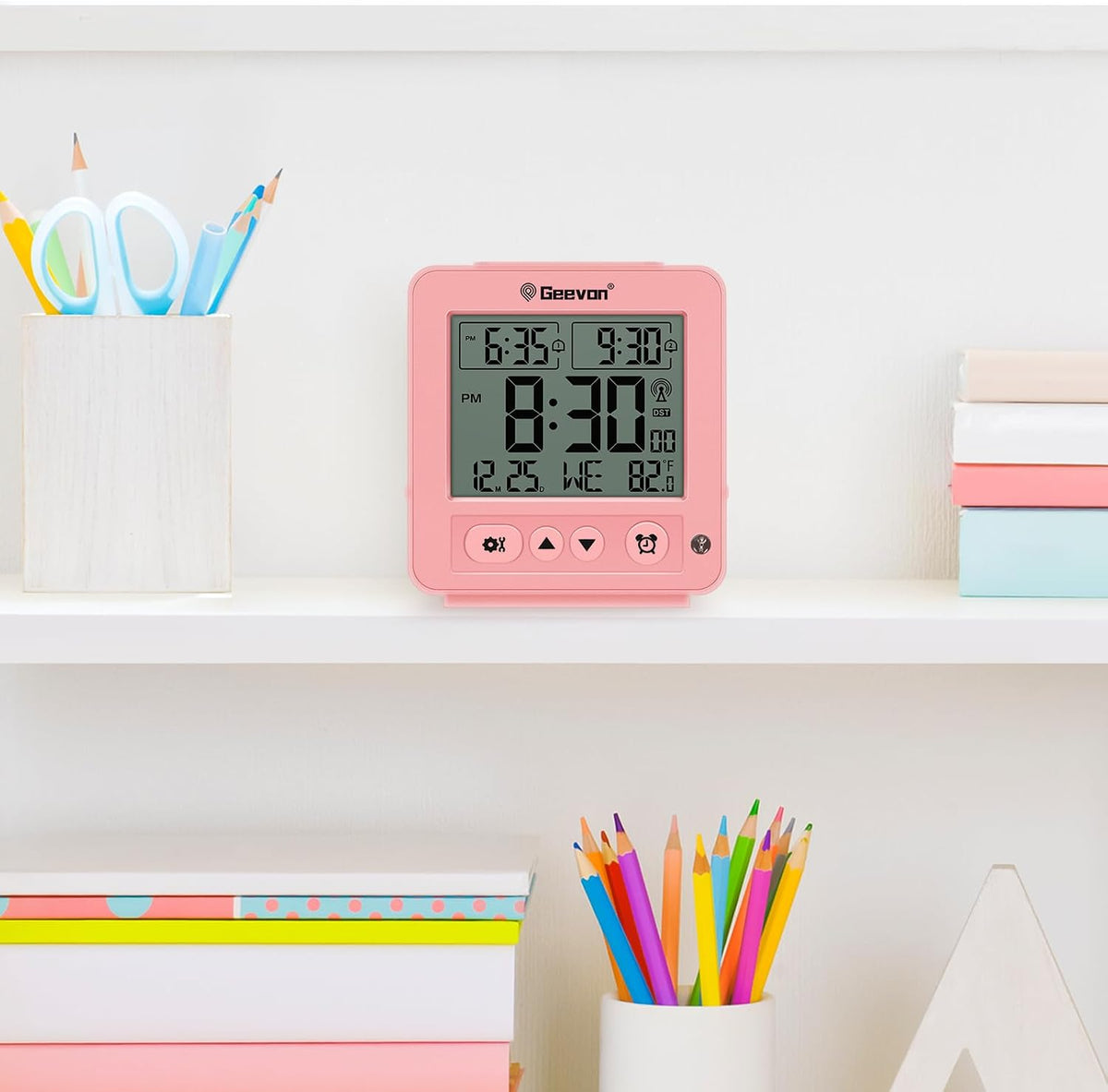 Small Digital Atomic Alarm Clock for Bedroom, Travel Table Clock with Auto/8s Backlight, 2 Alarm, Temperature, Desk Clock Battery Operated for Deep Sleepers Kids Elderly Home Office, Pink