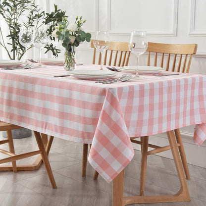 Checkered Rectangle Tablecloth Water Resistance Wrinkle Free Spillproof Heavy Weight Gingham Plaid Table Cloth for Buffet Banquet Parties Event Holiday Dinner, 60 x 84 Inch Pink and White