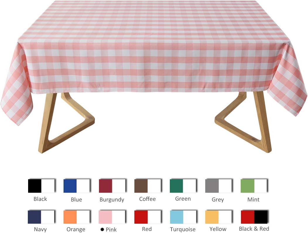 Checkered Rectangle Tablecloth Water Resistance Wrinkle Free Spillproof Heavy Weight Gingham Plaid Table Cloth for Buffet Banquet Parties Event Holiday Dinner, 60 x 84 Inch Pink and White