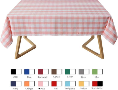Checkered Rectangle Tablecloth Water Resistance Wrinkle Free Spillproof Heavy Weight Gingham Plaid Table Cloth for Buffet Banquet Parties Event Holiday Dinner, 60 x 84 Inch Pink and White