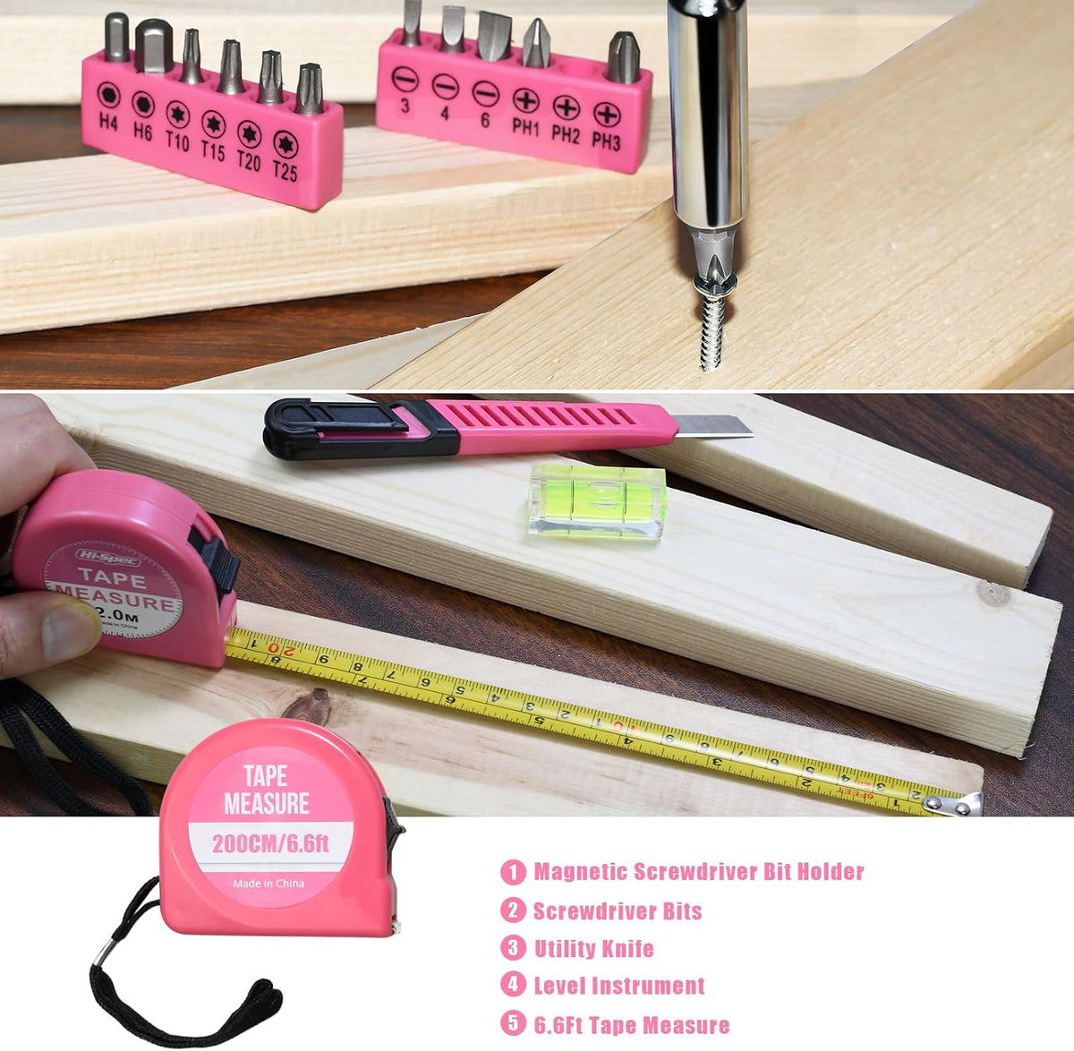 Tool Set 25pc Pink Household DIY Tool Kit for Women