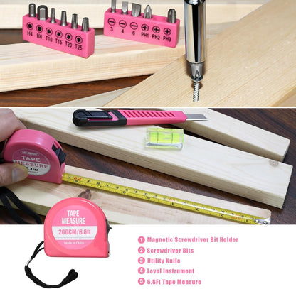 Tool Set 25pc Pink Household DIY Tool Kit for Women