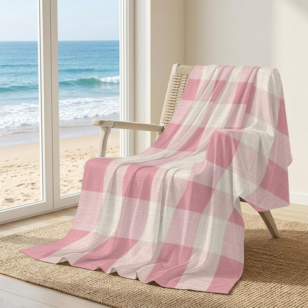 Cooling Blanket 40"x60", Pastoral Pink Gingham Check Summer Cooling Blanket Breathable Lightweight Ice Blankets Vintage Linen Texture Blankets for Night Sweats