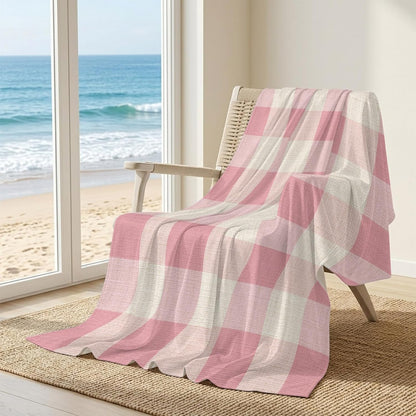 Cooling Blanket 40"x60", Pastoral Pink Gingham Check Summer Cooling Blanket Breathable Lightweight Ice Blankets Vintage Linen Texture Blankets for Night Sweats