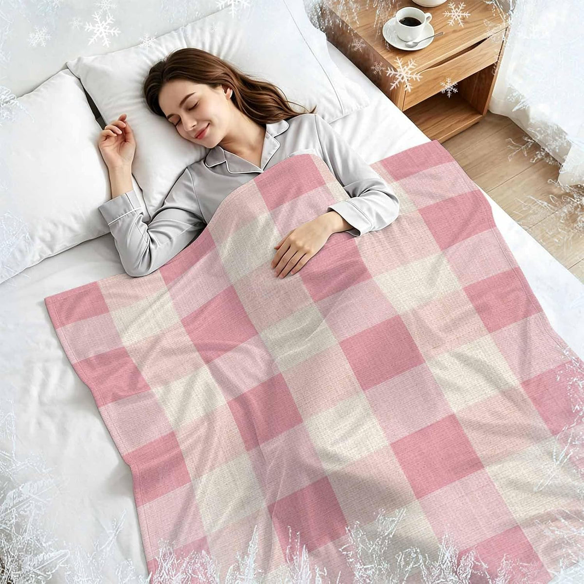 Cooling Blanket 40"x60", Pastoral Pink Gingham Check Summer Cooling Blanket Breathable Lightweight Ice Blankets Vintage Linen Texture Blankets for Night Sweats