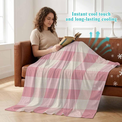 Cooling Blanket 40"x60", Pastoral Pink Gingham Check Summer Cooling Blanket Breathable Lightweight Ice Blankets Vintage Linen Texture Blankets for Night Sweats