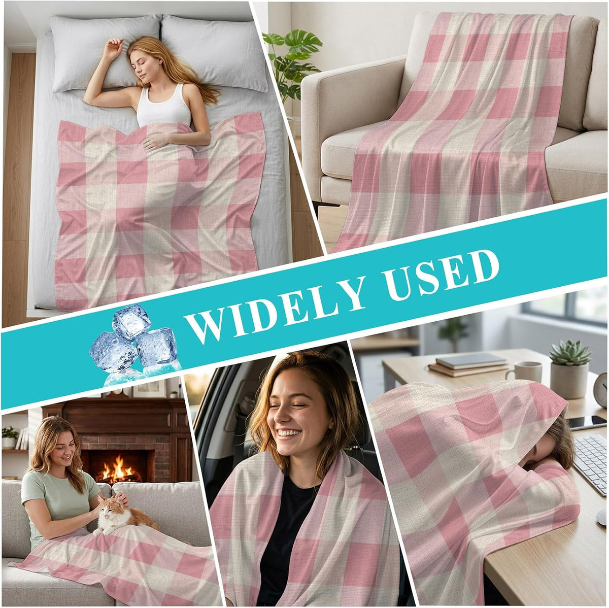 Cooling Blanket 40"x60", Pastoral Pink Gingham Check Summer Cooling Blanket Breathable Lightweight Ice Blankets Vintage Linen Texture Blankets for Night Sweats