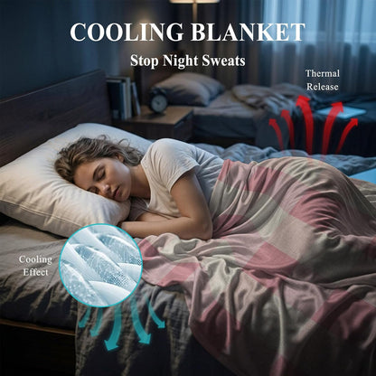 Cooling Blanket 40"x60", Pastoral Pink Gingham Check Summer Cooling Blanket Breathable Lightweight Ice Blankets Vintage Linen Texture Blankets for Night Sweats