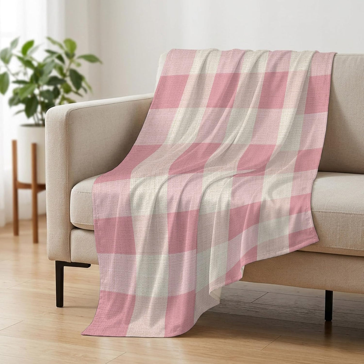 Cooling Blanket 40"x60", Pastoral Pink Gingham Check Summer Cooling Blanket Breathable Lightweight Ice Blankets Vintage Linen Texture Blankets for Night Sweats