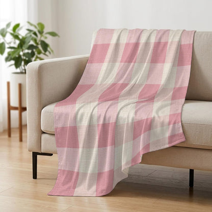 Cooling Blanket 40"x60", Pastoral Pink Gingham Check Summer Cooling Blanket Breathable Lightweight Ice Blankets Vintage Linen Texture Blankets for Night Sweats