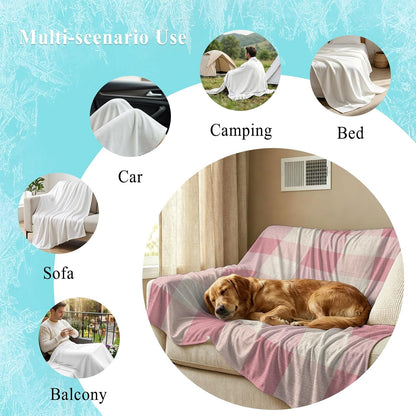 Cooling Blanket 40"x60", Pastoral Pink Gingham Check Summer Cooling Blanket Breathable Lightweight Ice Blankets Vintage Linen Texture Blankets for Night Sweats