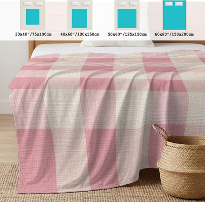 Cooling Blanket 40"x60", Pastoral Pink Gingham Check Summer Cooling Blanket Breathable Lightweight Ice Blankets Vintage Linen Texture Blankets for Night Sweats