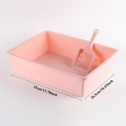Splash-Proof High-Sided Cat Litter Pan - Spill Guard Kitty Litter Tray with Durable Design, Ideal for Cats & Small Pets Included Litter Scoop(Pink)