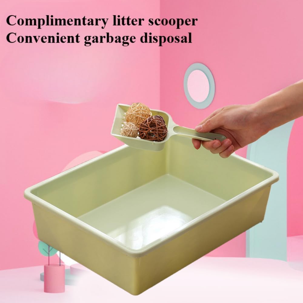 Splash-Proof High-Sided Cat Litter Pan - Spill Guard Kitty Litter Tray with Durable Design, Ideal for Cats & Small Pets Included Litter Scoop(Pink)