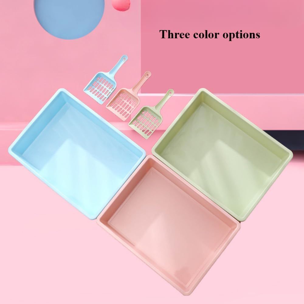Splash-Proof High-Sided Cat Litter Pan - Spill Guard Kitty Litter Tray with Durable Design, Ideal for Cats & Small Pets Included Litter Scoop(Pink)