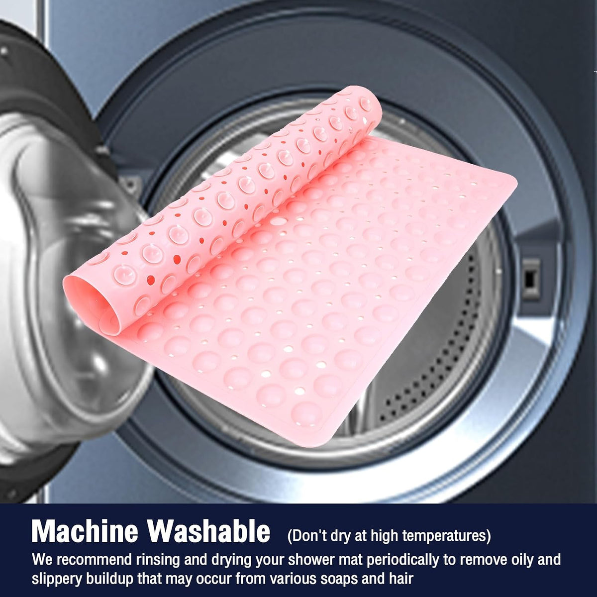 Square Shower Mat Bathtub Mat Tub Bath Mat Non Slip Pink 21"x21"