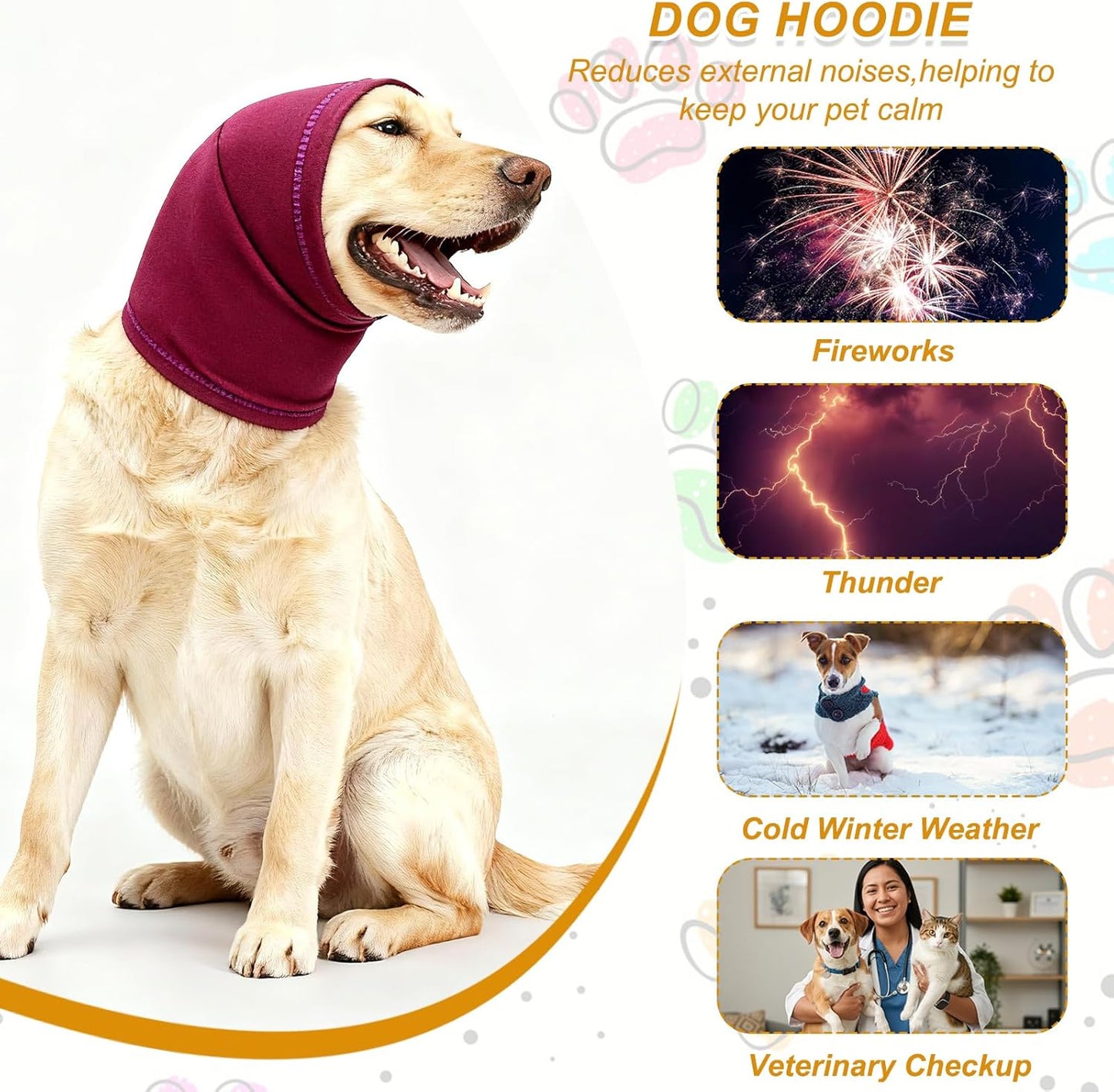 Dog Head Wrap, Cat Ear Wrap Ear Muffs Quiet Head Cover Sleeves Anxiety Ease Head Protection No Shake, (Dusty Pink, S), Intended for Pet Grooming/Force Drying/Fireworks