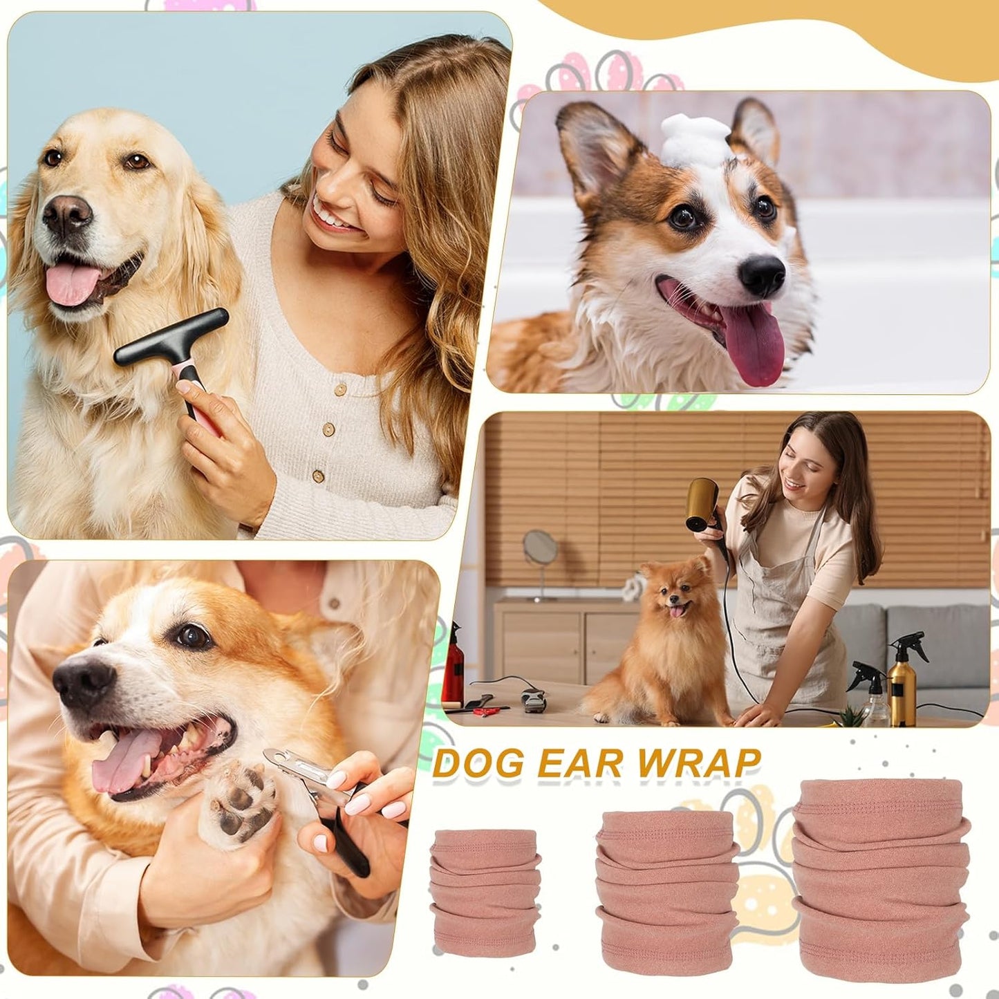 Dog Head Wrap, Cat Ear Wrap Ear Muffs Quiet Head Cover Sleeves Anxiety Ease Head Protection No Shake, (Dusty Pink, S), Intended for Pet Grooming/Force Drying/Fireworks