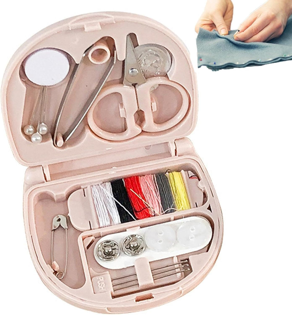Sewing Kit Basic - Sewing Kit with 6 Color Spool,Portable Sewing Kit with Foldable Case,Basic Sewing Supplies Small Sewing Kit,Sewing Supplies for Home Travel Camping for Kids Girls (Pink)
