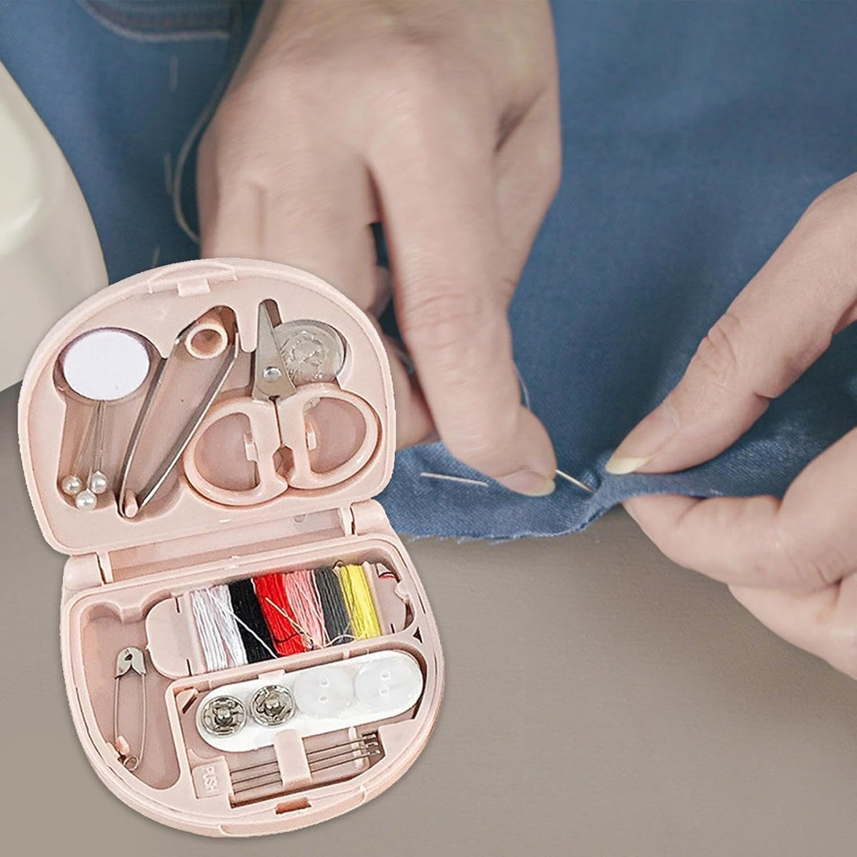 Sewing Kit Basic - Sewing Kit with 6 Color Spool,Portable Sewing Kit with Foldable Case,Basic Sewing Supplies Small Sewing Kit,Sewing Supplies for Home Travel Camping for Kids Girls (Pink)