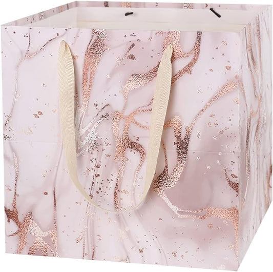 11.8" Large Gift Bag，Square Reusable Gift Bags Large for Birthday Wedding Christmas Presents Doll (Pink Gold)