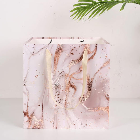 11.8" Large Gift Bag，Square Reusable Gift Bags Large for Birthday Wedding Christmas Presents Doll (Pink Gold)