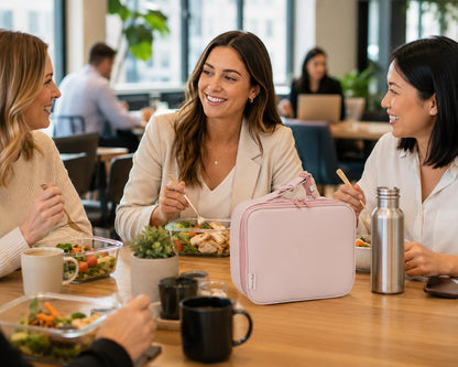 Mess Hall Insulated Lunch Box for Women, Easy Clean Leak Resistant Lunch Bag with AirTag Pouch, Pink Rose Quartz