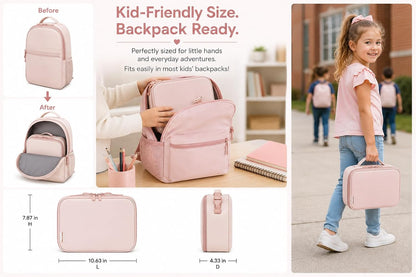 Mess Hall Insulated Lunch Box for Women, Easy Clean Leak Resistant Lunch Bag with AirTag Pouch, Pink Rose Quartz