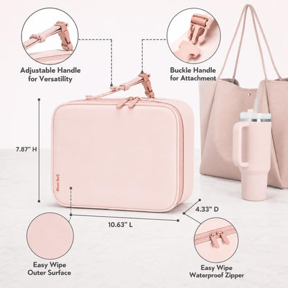Mess Hall Insulated Lunch Box for Women, Easy Clean Leak Resistant Lunch Bag with AirTag Pouch, Pink Rose Quartz