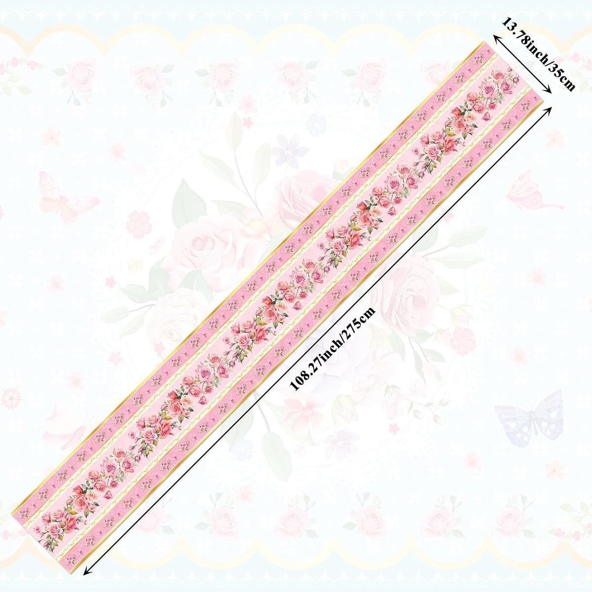 6Pcs Pink Flower Table Runner Tea Party Decorations Disposable Plastic Table Runner for Summer Spring Birthday Wedding Holiday Kitchen Decoration,108x14In(Pink)