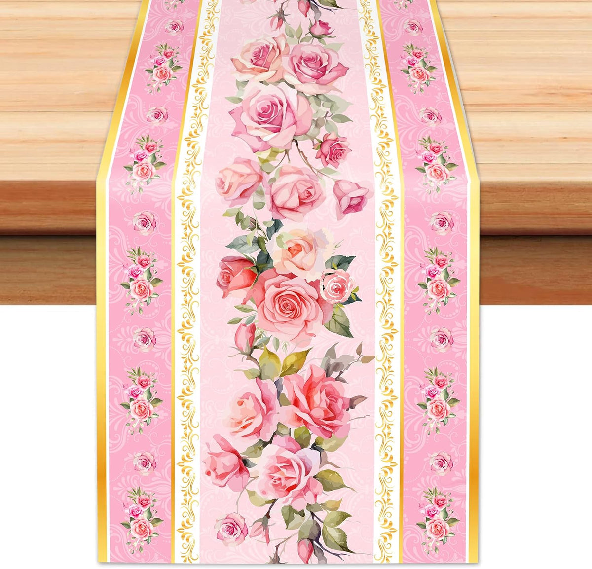 6Pcs Pink Flower Table Runner Tea Party Decorations Disposable Plastic Table Runner for Summer Spring Birthday Wedding Holiday Kitchen Decoration,108x14In(Pink)