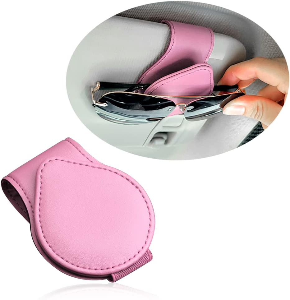 Magnetic Sunglass Holder for Visor, PU Leather Car Organizer, Universal Accessory (Pink)