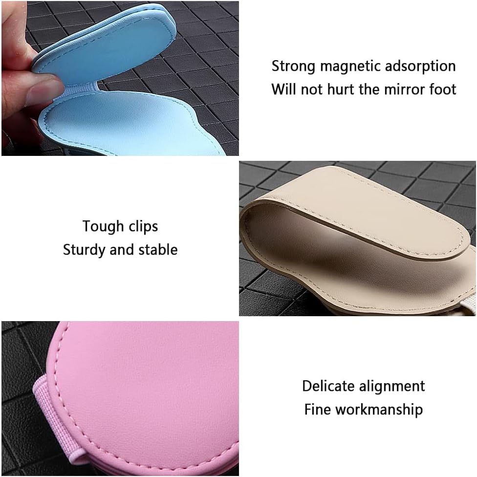 Magnetic Sunglass Holder for Visor, PU Leather Car Organizer, Universal Accessory (Pink)