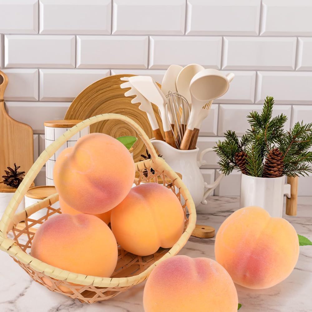 Artificial Peaches 6PCS Fake Yellow Peaches Simulation Peach Fake Fruits Simulation Peach for Home Kitchen Table Decor Photography Props