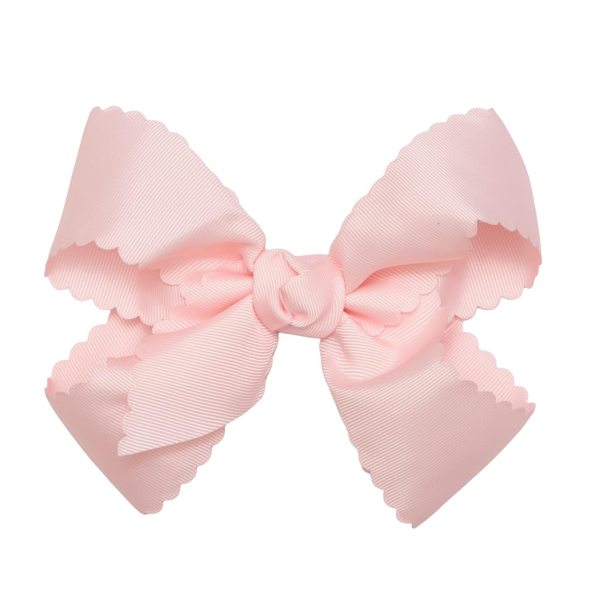 Girls' Grosgrain Scalloped Edge Bow with a Knot Wrap Center on a Clip, All Ages and Hair Types, 5 Inch Bow, Light Pink