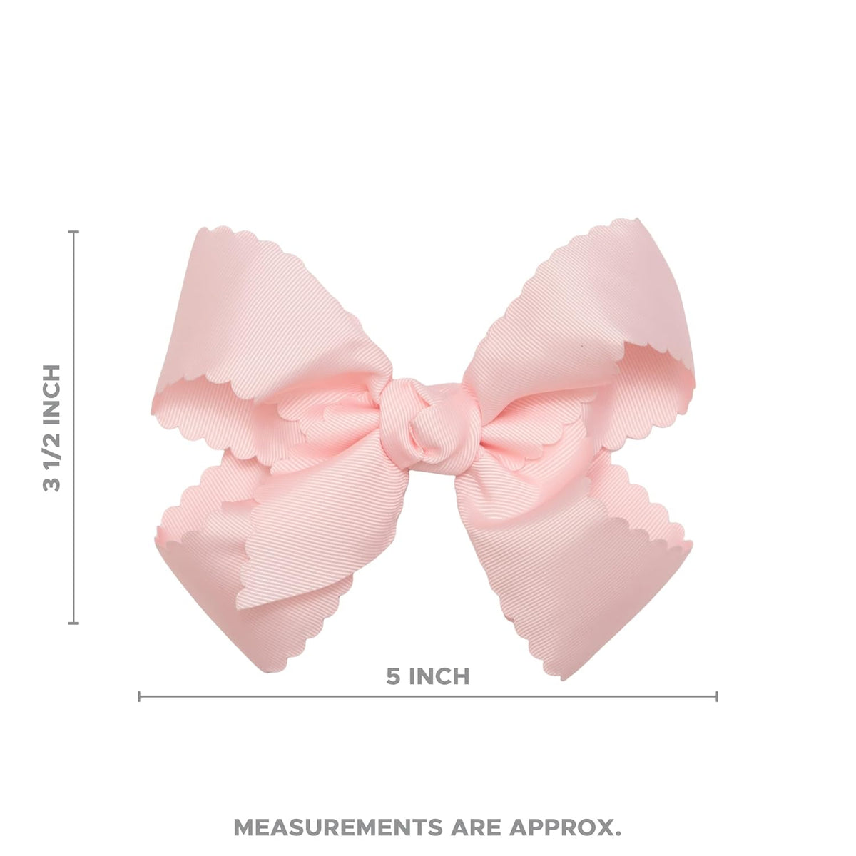 Girls' Grosgrain Scalloped Edge Bow with a Knot Wrap Center on a Clip, All Ages and Hair Types, 5 Inch Bow, Light Pink