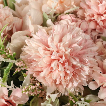 Peonies Artificial Flowers in Vase, Fake Hydrangea Silk Peony Flower Bouquet with Vase Faux Flowers Arrangement Decor Home Table Dining Room (Pink)