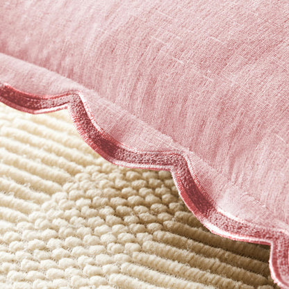 Scalloped Pillow Cover Pack of 2 Spring Chenille Decorative Throw Pillow Covers Cute Boho Couch Pillow Covers Aesthetic Funky Preppy Pillow Cases for Sofa Living Room (Blush Pink, 20x20 Inch)
