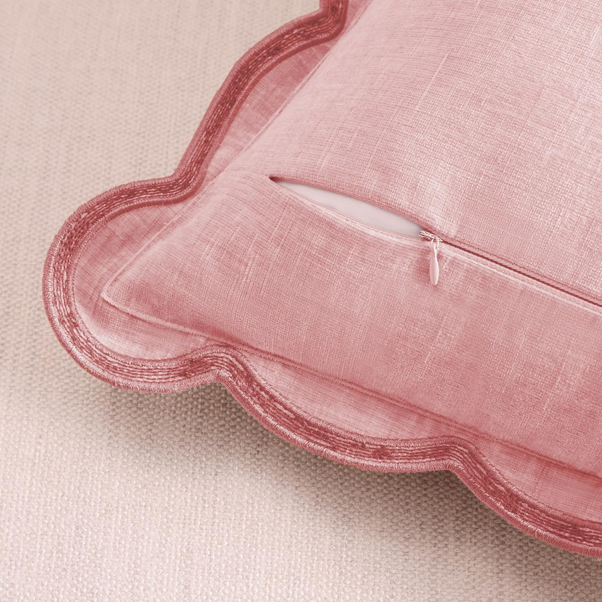 Scalloped Pillow Cover Pack of 2 Spring Chenille Decorative Throw Pillow Covers Cute Boho Couch Pillow Covers Aesthetic Funky Preppy Pillow Cases for Sofa Living Room (Blush Pink, 20x20 Inch)