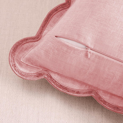 Scalloped Pillow Cover Pack of 2 Spring Chenille Decorative Throw Pillow Covers Cute Boho Couch Pillow Covers Aesthetic Funky Preppy Pillow Cases for Sofa Living Room (Blush Pink, 20x20 Inch)