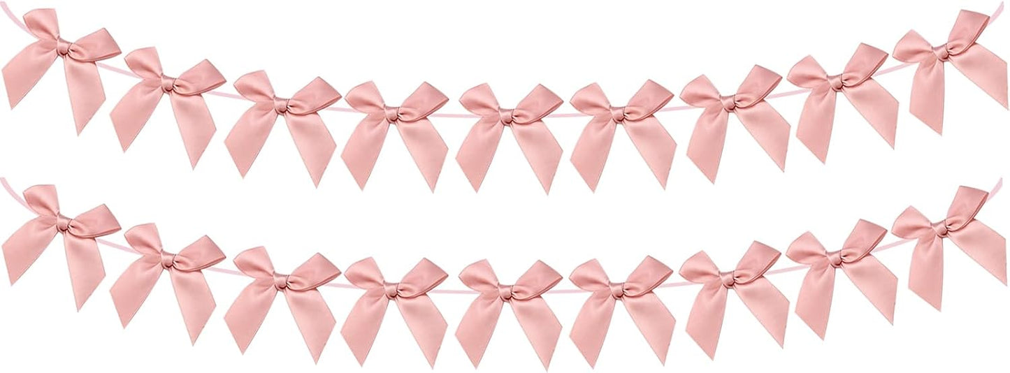 2pcs Bow Garland Banner, Ribbon Bow Party Decorations for Baby Shower Girls Bow Coquette Birthday Party Decor (Peach Pink)